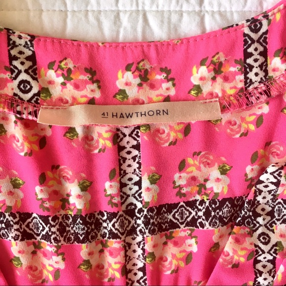 Women's 41 Hawthorn Hot Pink Print Sleeveless Top Sz M Shalley Split Neck Blouse - Picture 10 of 12